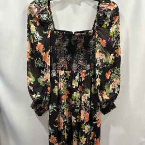 Alice + Olivia Romance Black Floral Long Sleeve Dress